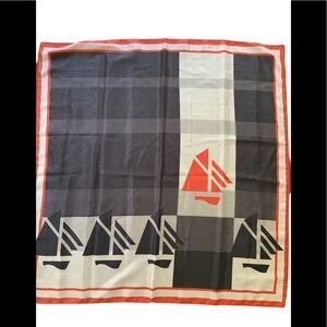 Vintage Nautical scarf wrap handkerchief blue white and red sailboat sailing